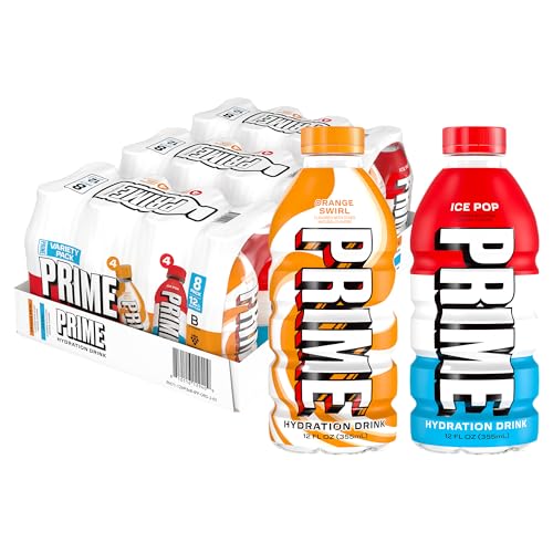 Image of PRIME Hydration Ice Pop & Orange Swirl Sports Drinks with Coconut Water, Electrolyte Enhanced to Replenish Fluids, Zero Added Sugar, B Vitamins, Antioxidants, Natural Flavors, 12 Fl Oz 24 Pack