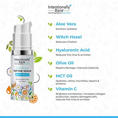 Intentionally Bare Collagen Peptide Serum with MCT Oil and Hyaluronic Acid - Keto for Your Face - Firming Brightening Anti Aging Facial Serum - Collagen Serum for Fine Lines - All Skin Types - 1oz - Image 6