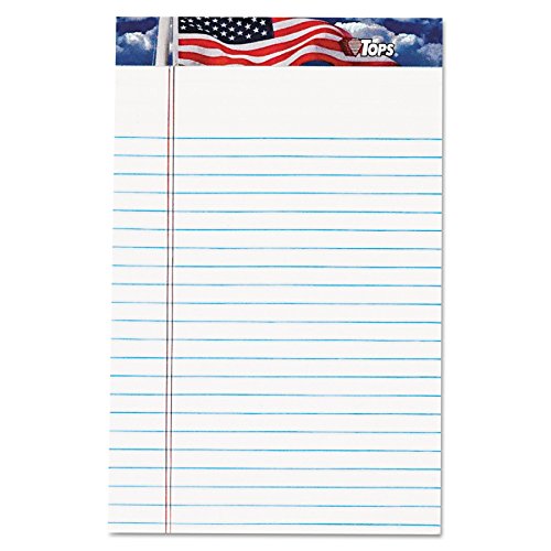 American Pride Writing Tablet, 12,7 x 20,3 cm, perforiert, weiß, schmal, Rule, 50 Blatt pro Block, 12 Pads pro Pack (75101)