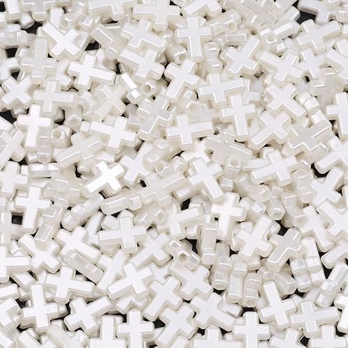 100Pcs White Cross Beads for Bracelet Acrylic Spacer Jewelry Making 15mm