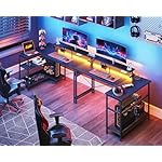 ODK 48 Inch Gaming Desk with USB Charging Ports and LED Lights, Reversible L Shaped Computer Desk with Storage Shelves & Monitor Stand, Corner Gamer Desk Table with Power Outlets, Black - Image 2