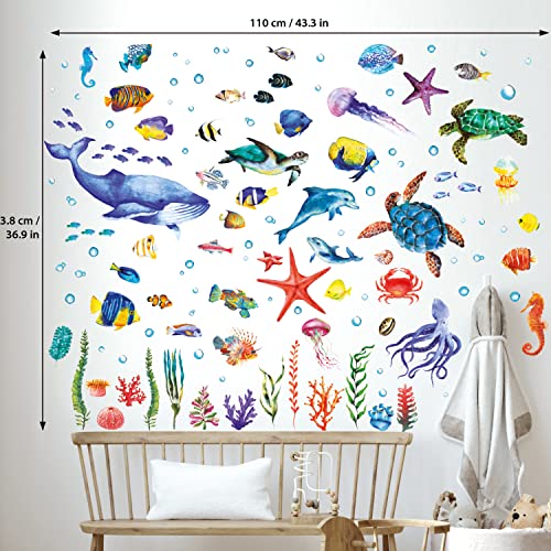 Bashom Ds-8048 128 Pieces Under The Sea Wall Decals Ocean Fish Stickers Turtle Jellyfish Seaweed Removable For Kids Bedroom Nursery Living Room Home Art Decor Bathroom Baby #TOP4