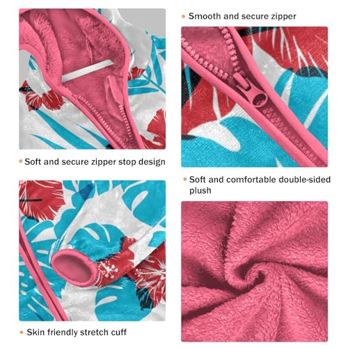 OTVEE Hibiscus Flowers Blue Leaves Kids Hoodie Jacket Fall Spring Full Zip Warm Outwear Coat3