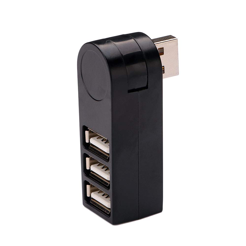 CHXIHome 3 Ports Hub USB 2.0 Mini Rotate Splitter Adapter, for Laptop Expanding, for PC Black Splitter Adapter Hub