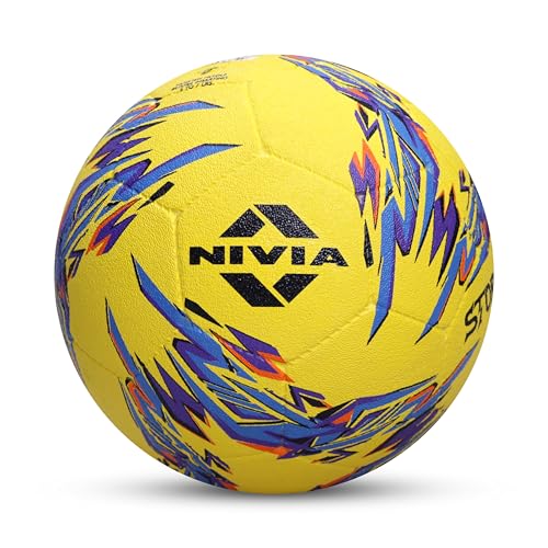 Nivia Storm 2.0 Football | Rubberized Moulded | Suitable for Hard Ground Without Grass, Wet & Grassy Ground & Artificial Turf | Training Ball | for Men/Women | Football Size - 5 (Yellow/Blue) (B0D9233NVK) Amazon Price History, Amazon Price Tracker