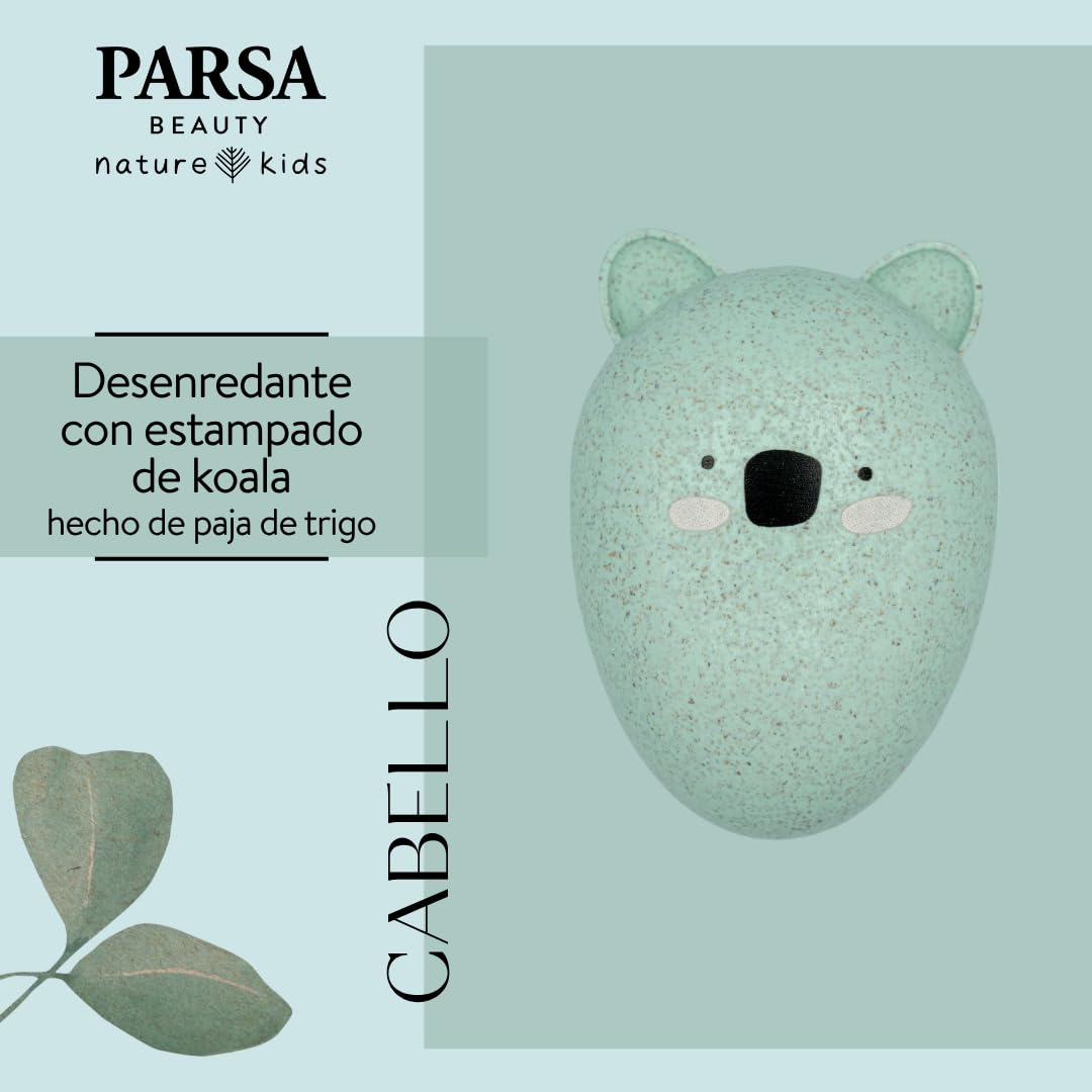 PARSA Beauty Nature Kids cepillo pelo Koala – Peine antitirones sin mango 3D de paja de trigo – Cepillo capilar neutro en carbono para niños sin tirones – Cepillo capilar para niños