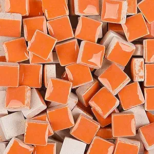 200 Pieces / 200 g Square Shapes 0.4x0.4 inch Square Ceramic Mosaic Mosaic Tiles for Crafts Glass Mosaic for Jewelry Making - Orange