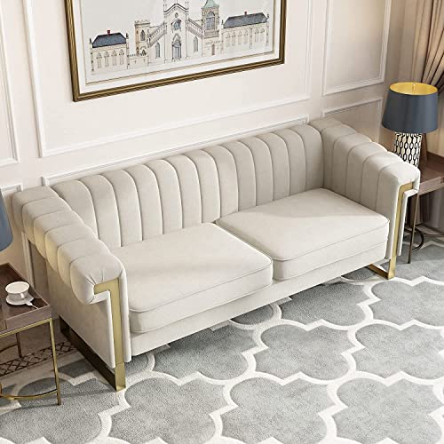 Anttybale 83'' Velvet Couch Sofa Mid-Century Modern Love Seat Chesterfield 3 Seat Couches Sofa For Living Room Apartment (P81-Cracker Khaki) #TOP2