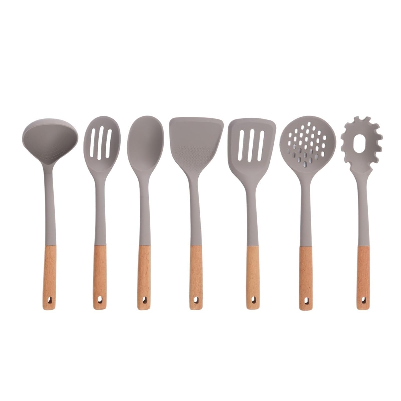 Generico Set di Utensili da Cucina, Silicone da 7 Pezzi con spatola Antiaderente con Manico in Legno di faggio Resistente al Calore(7pcs-A)
