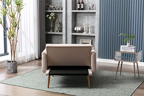 Openbeauty Single Sofa With 2 Pillows For Home Living Room Chaise Lounge Chair Accent Chair Velvet Fabric Adjustable Backrest (Beige) #TOP3