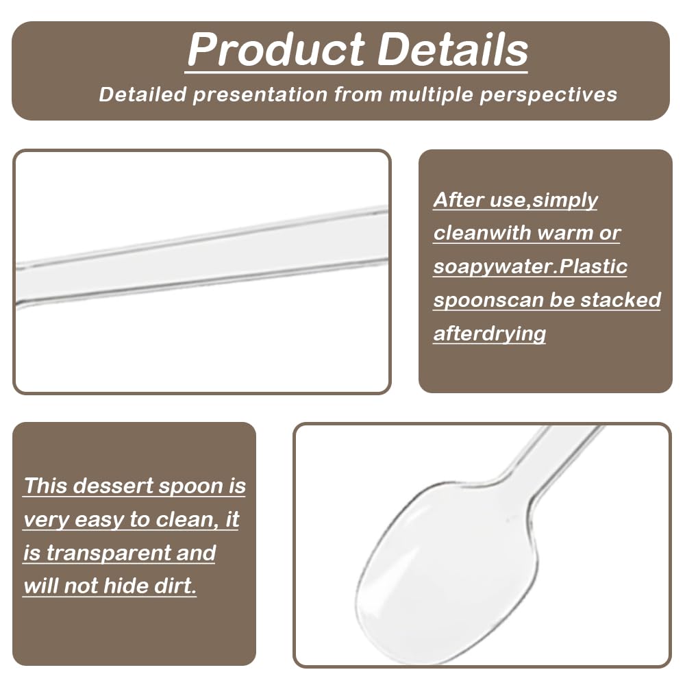 1000 Cucchiai Di Plastica Trasparenti - Riutilizzabili, 7.5cm Per Dessert E Gelati - Foto 11