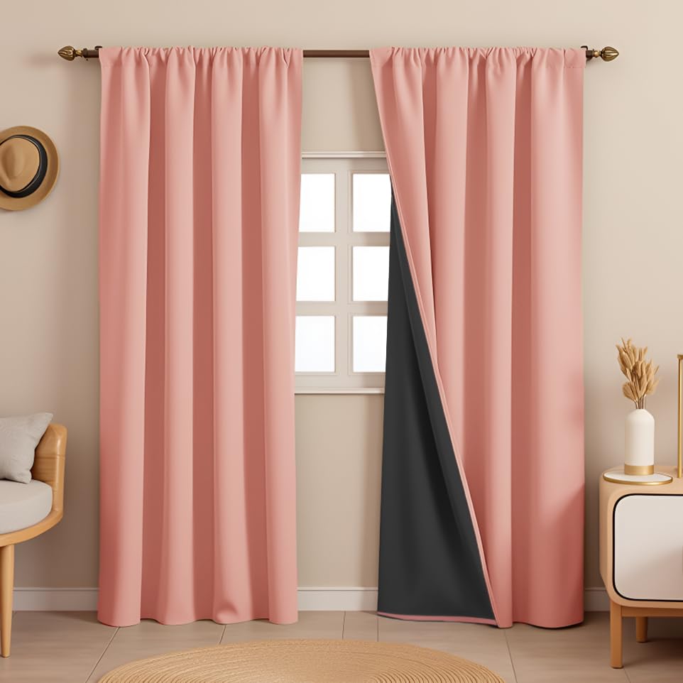 Image of HOMEMONDE Long Door Curtains 9 Feet Set of 2 - Thermal Insulation Blackout Curtain with Black Backing, Rod Pocket & Fade Resistant Drapes - (108 Inch, Peach)