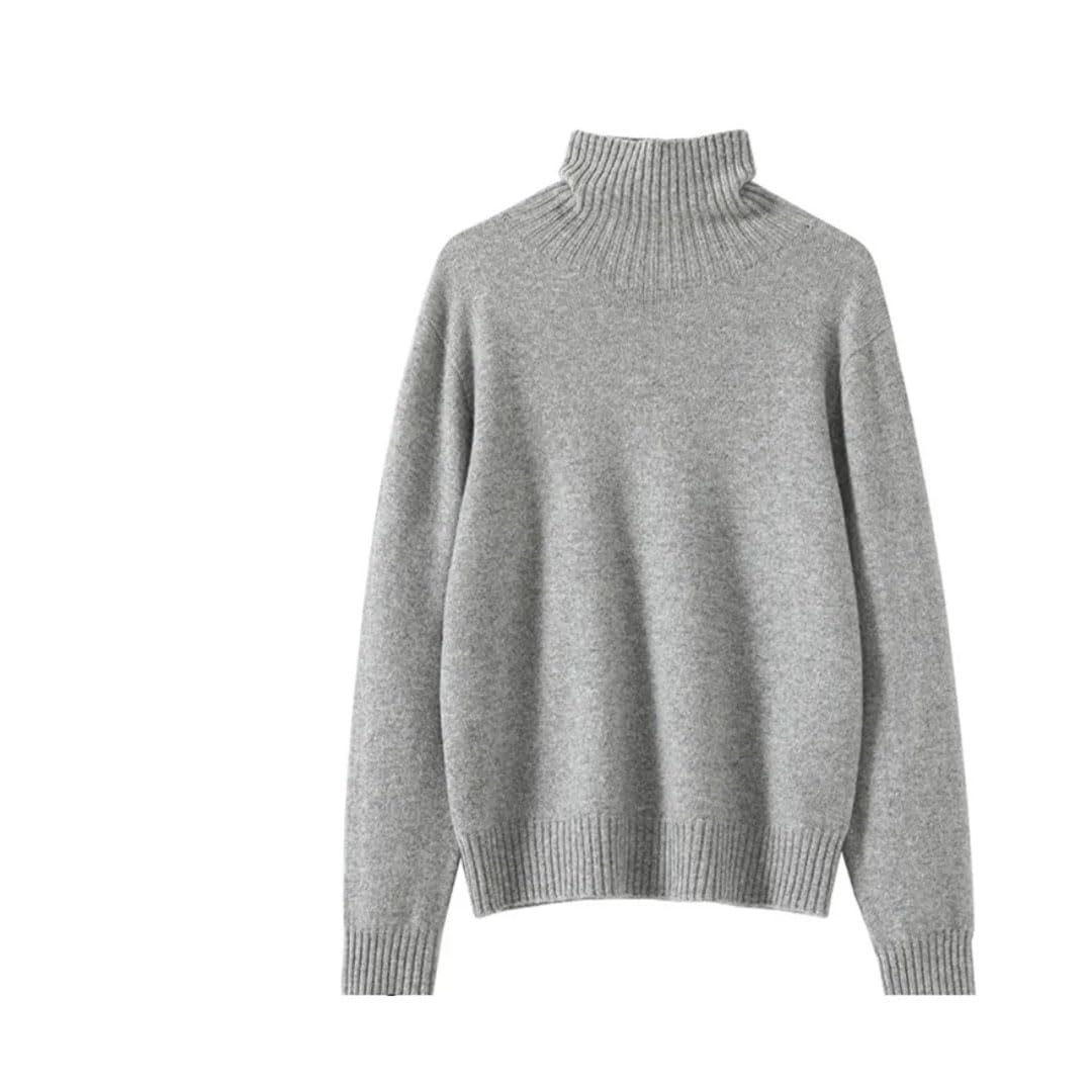 Damski sweter z golfem, wełniany, z długim rękawem, retro, dzianinowy sweter