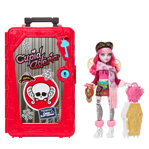 Monster High Coffret Monstrueux Secrets Cupid Asteria avec poupée et accessoires, Destination : Cabane Sinistre avec une valise et plus de 19 surprises comme...