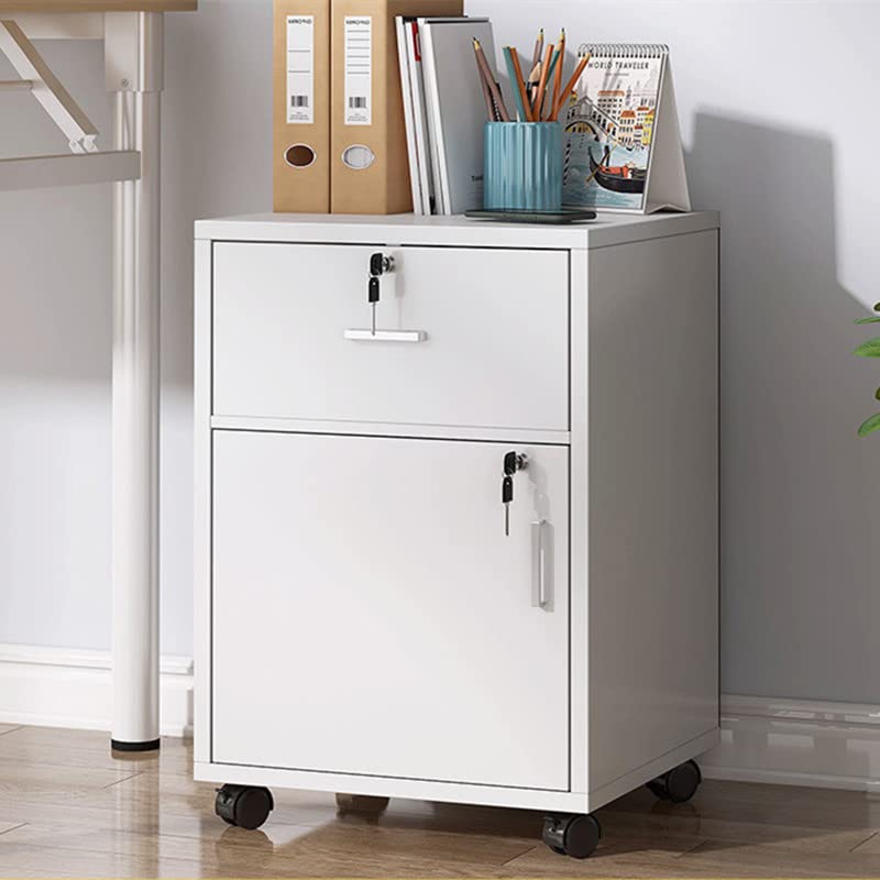 File Cabinet,Lockable Wooden Mobile Storage Unit Modern Office Furniture with Drawer & Cabinet,Mobile Home Office Filing Cabinet with Wheels,for A4,Letter,File Folders,White