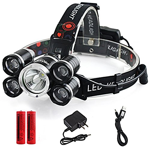 LED Headlamp, Loyalfire 5 Headlamp Bright Light Headlight Flashlight 4 Modes XML-T6 LED with Rechargeable Batteries and Waterproof Switch, for Camping / Travel / Walking / Adventure