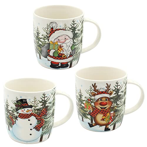 Dekohelden24 Lot de 3 tasses de Noël en porcelaine - Hauteur : 9 cm - Diamètre : 9,5 cm - Capacité : 340 ml.