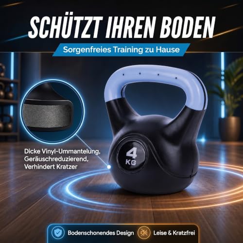 Body & Mind® Kettlebell 4 kg Kugelhantel - bodenschonende Schwunghantel – Ansicht 5