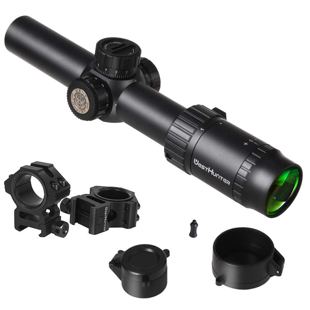 WestHunter Optics HD 1-6x24 IR LPVO Riflescope, 30 mm Red Green Illumination Tactical Precision 1/5 MIL Compact Shooting Scope | 2 Kinds of Reticles