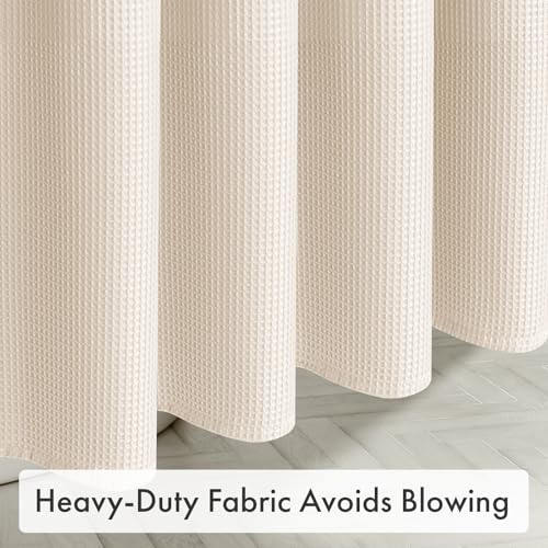 Image of AmazerBath Stall Shower Curtain Beige, Cream Shower Curtain Fabric, Hotel Quality Bathroom Curtain Waffle Textured, Heavy Duty 240GSM, 36 x 72 Inches