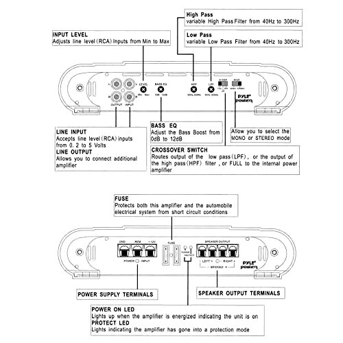 Pyle 2 Channel Car Stereo Amplifier - 2000W High Power Dual Channel Bridgeable Audio Sound Auto Small Speaker Amp Box W/ Mosfet, Crossover, Bass Boost Control, Silver Plated Rca Input Output-Pla2378 #TOP3