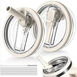 Padonco 2 PCS 40oz Flip Straw Leak Proof Cup Lid forStanley H2.0 Quencher, Lid Replacement 40 oz forStanley Cup Accessories ProTour, Spill Proof StrawCover for Travel, Gym, Daily Use (Beige)