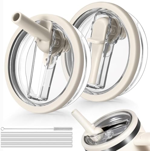 2 PCS 30oz Flip Straw Leak Proof Cup Lid forStanley H2.0 Quencher, Lid Replacement 30 oz for Stanley Cup ProTour, Spill Proof StrawCover for Stanley Accessories (Beige)