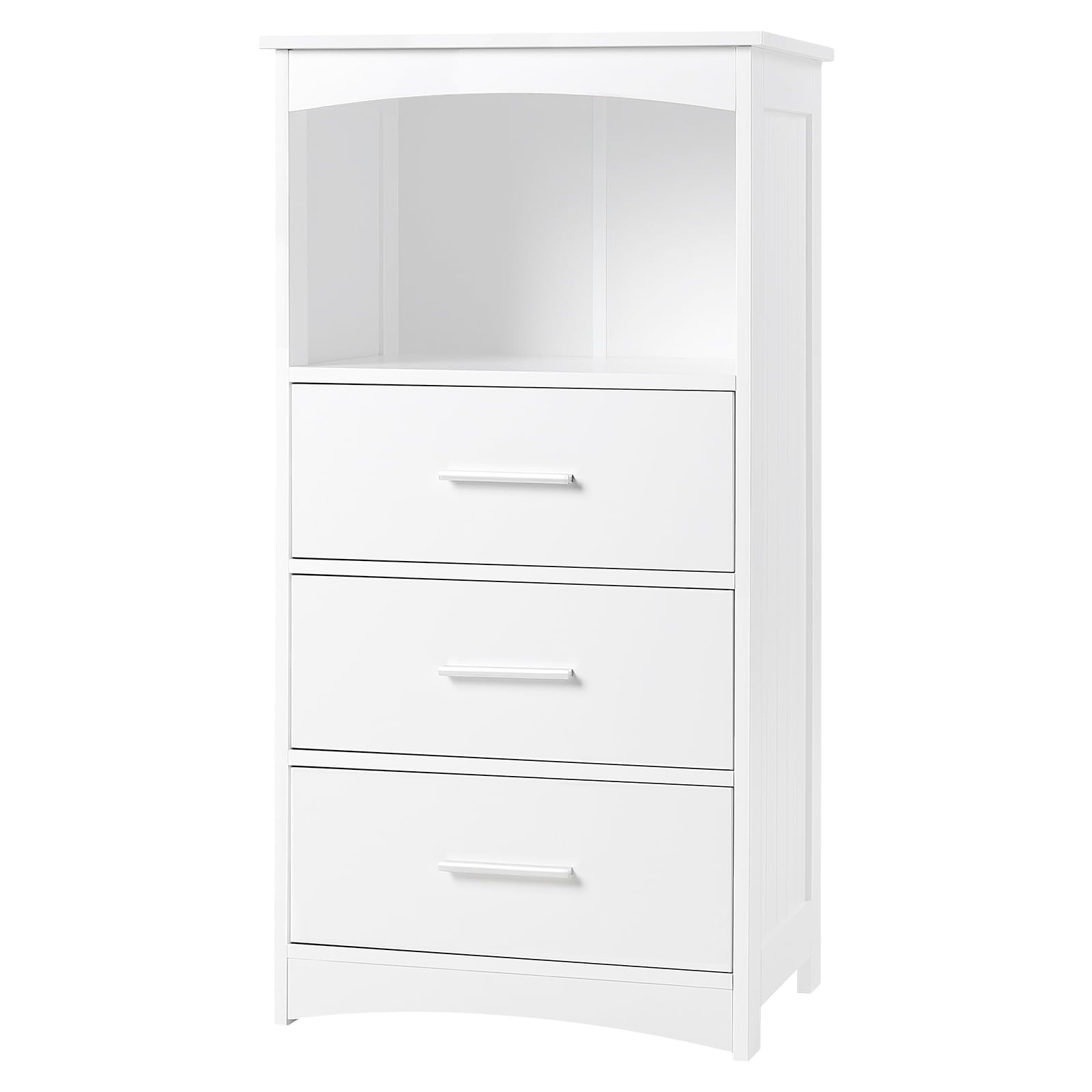 EUGAD Armario Estrecho, Armario de Columna, Mueble Auxiliar Baño con 3 Cajones y 1 Compartimiento Abierto, Mueble Baño Almacenamiento, 40x26,5x80 cm, Blanco