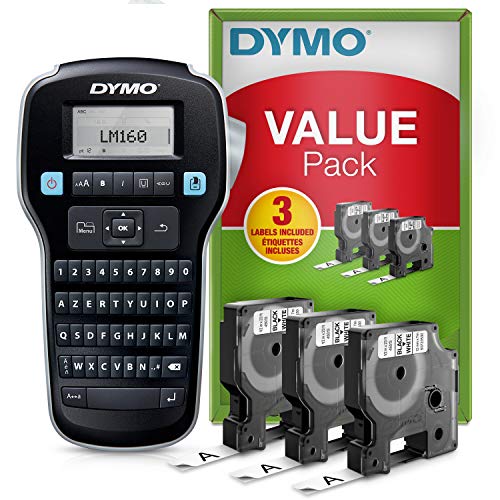 DYMO LabelManager 160 zestaw podstawowy do etykietowania | Przenośna drukarka z 3 rolkami taśmy Dymo D1 | Klawiatura AZERTY | Idealna do biura lub domu