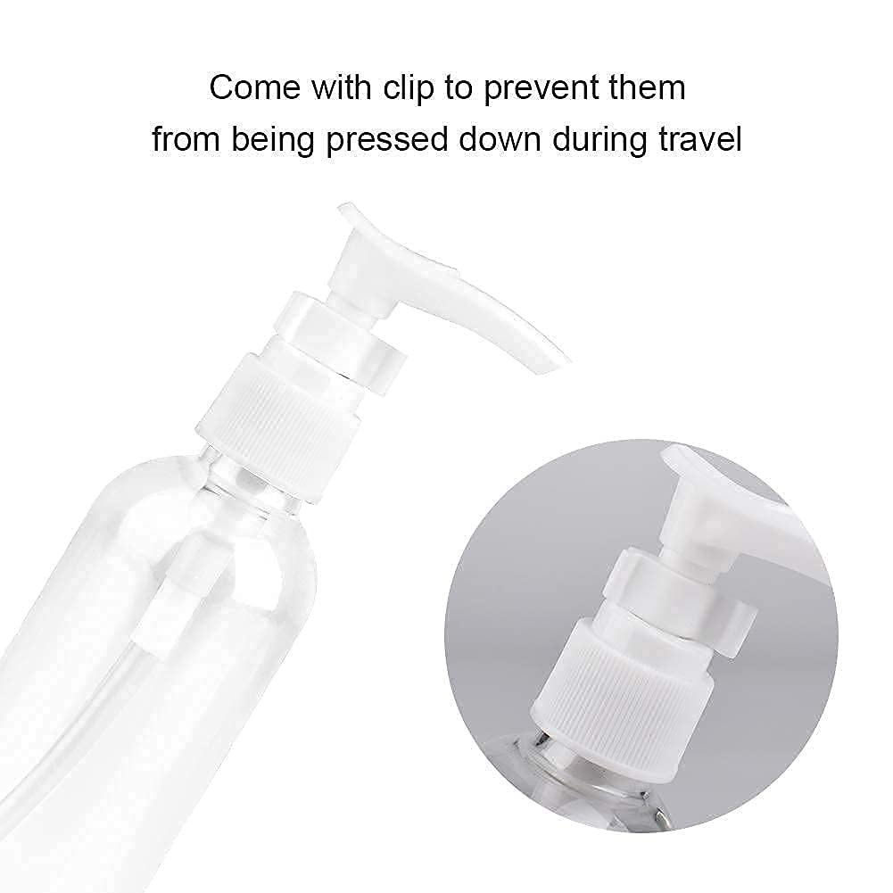 6 Pezzi Bottiglie da Viaggio Trasparenti 100ML / 3.4OZ Pompa in Plastica Dispenser per Lozione Vuote con 2 Piccoli Imbuti