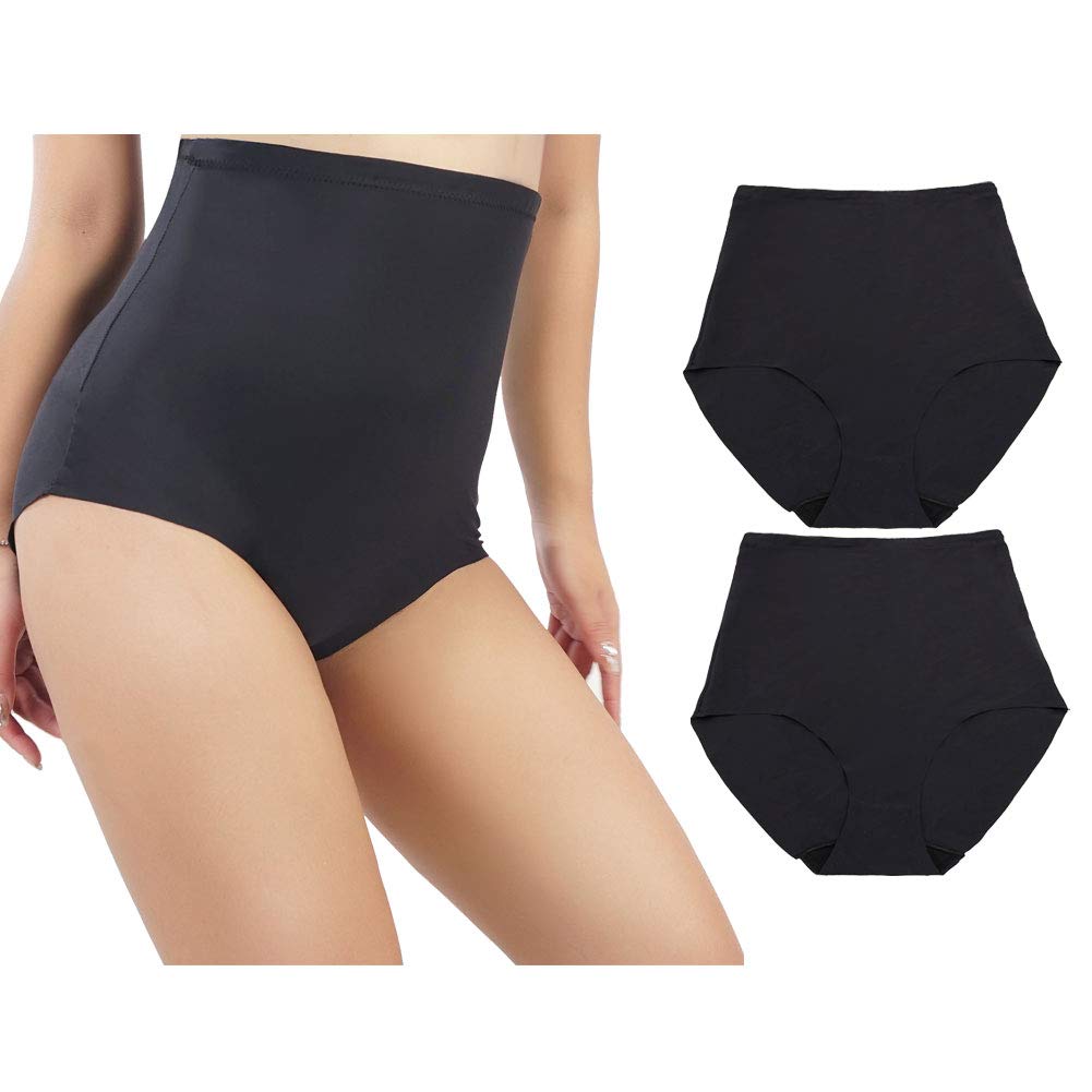 ccko Women Tummy Control Underwear High Waist Briefs Shapewear Body Shaper Seamless Panties, Seamless Underwear -2p Black, XL