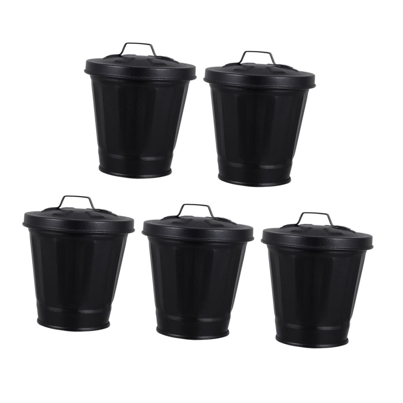 Cabilock 5Pcs Cute Desktop Trash Cans Lid Mini Iron Garbage Holders for Living Room and Bedroom Tiny Decorative Storage Bins for Home and Office Organization