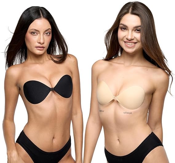 Sticky Adhesive Push-Up Bras for Women | Invisible Breast Lift Up | Push Up Bra | Backless & Strapless Dress for Girls & Women Undergarment for Backless Dress(Pack of 2) Multicolour-image-20