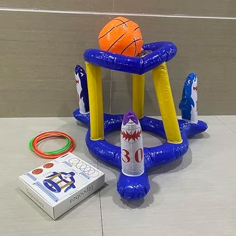 Tepoobea 2-in-1 Pool Floats Toys Games Set, Pool Basketball Hoop & Ring Toss Game, Inflatable Pool Party Games Pool Floats Toys Cover