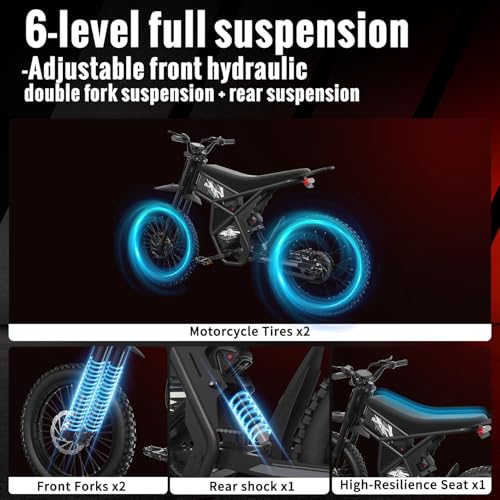 Image of Riding'times Upgraded GT73 Electric Motorcycle for Adults Teens, 2400W 48V 37MPH Dirtbike, 36.4AH Dual Battery Ebike Up to 85 Miles, 25 inch Motorcycle Tire, UL2849 All Terrain for Mountains, Snow, Sand