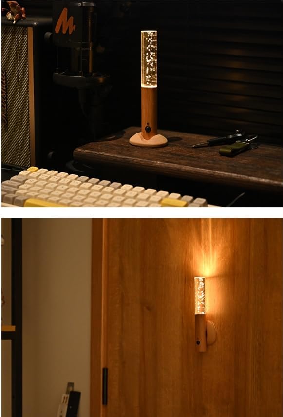 2 pcs Smart Body Sensor Night Light, Wooden Wireless USB Rechargeable Night Light with Magnetic Base for Bedroom, Bathroom, Staircase, Wardrobe & Home Decor Wall Decoration (Dark Brown Bubble Light) image 3