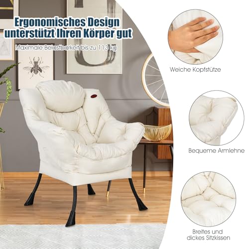 COSTWAY Sessel gepolstert, Relaxsessel mit Armlehnen & Seitentasche, Loungesessel, Fernsehsessel, Ohrensessel für Wohnzimmer, Schlafzimmer, Büro (Beige) – Bild 6