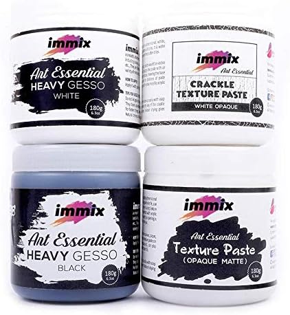 immixCombo Pack of Water-Based, Non-Toxic, Low Viscosity, Heavy White, Black, Acrylic & Oil Primer with Creative Hard Structure, Cracking Pattern, Stable Finish Creation Modelling Crackle Paste