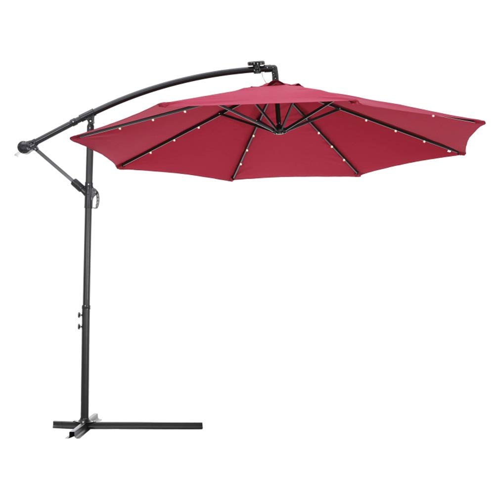 Parapluie décalé 10 pieds suspendu avec 24 lumières LED solaires pour ombrager votre grand salon