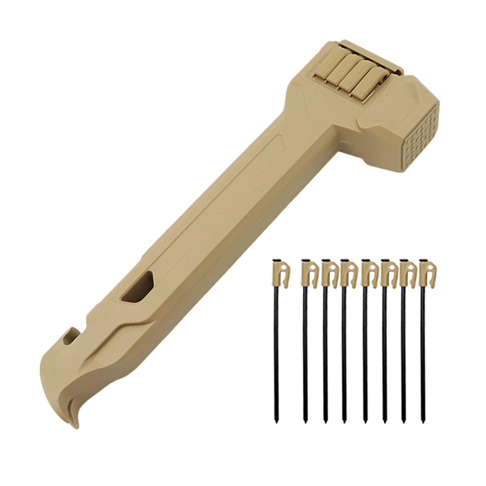 Tent Peg Mallet Puller Claw Anti-Slip Ultralight Portable Hammer Lightweight with 8 Steel Stake for Camping Stakes Tent Pegs Nail Spike Garden