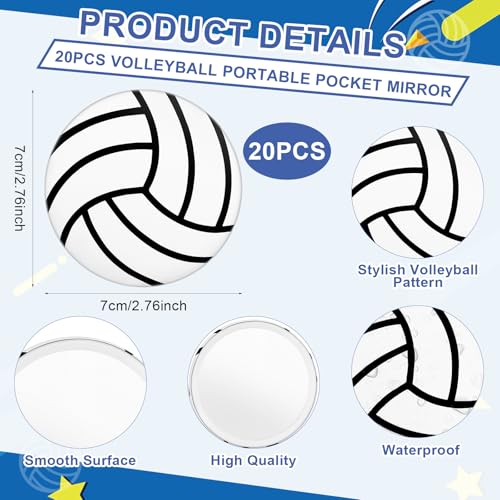 40 Pcs Volleyball Gifts 20 Volleyball Cosmetic Bags 20 Volleyball Compact Mirrors, Travel Pouches Black and White 2.76" Round Makeup Mirrors Women Volleyball Stuff Gifts Volleyball Players Teams2