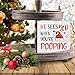 Christmas Bathroom Decorations - Funny Christmas Decor, He Sees You When You're Pooping Bathroom Wooden Sign, Home Decor for Desk Table Shelf 5 X 5 Inches