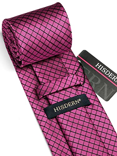 Image of HISDERN Mens Ties Plaid Tie and Pocket Square Set Classic Woven Formal Checkered Neckties & Handkerchief Wedding Party