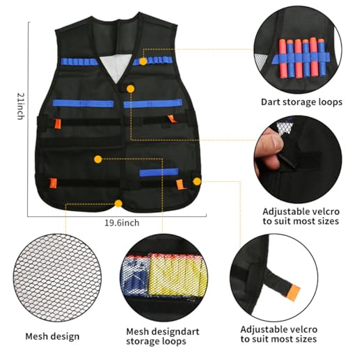 TiGog Taktische Weste Jungs Set für NERF-Waffen, Kinder Taktische Jacke Set mit Maske, Schutzbrille, 2 Armband, Dartgürteln, Waffenholster, Kids Tactical Vest für Nerf Zubehör