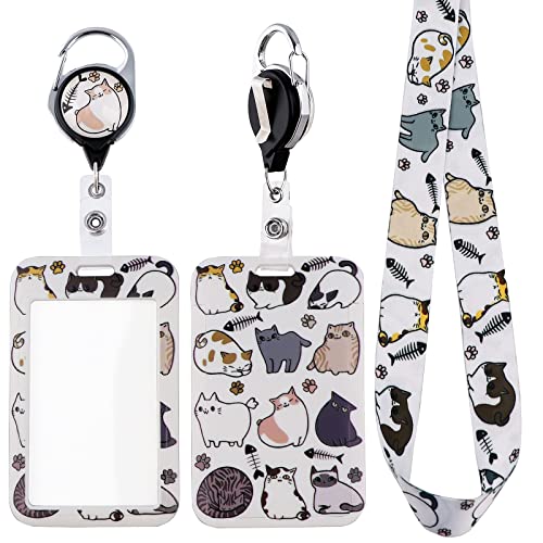 Cordón para el cuello Preppy Cats con carrete retráctil y portatarjetas para llaves del día a día