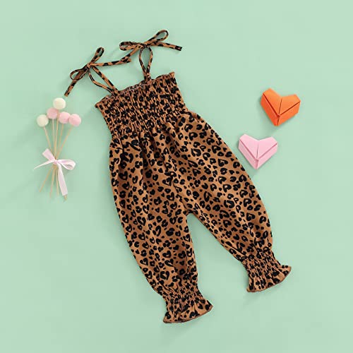 MoZiKQin Toddler Kids Baby Girl Strap Sleeveless Romper Jumpsuit Leopard Print Pleated Overalls Fashion Outfit Clothes2
