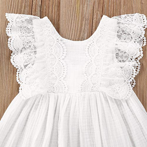 Qiylii Kids Infant Baby Girl White Lace Romper Dress V-Back Cotton Linen Lace Dress Sister Matching Clothes4