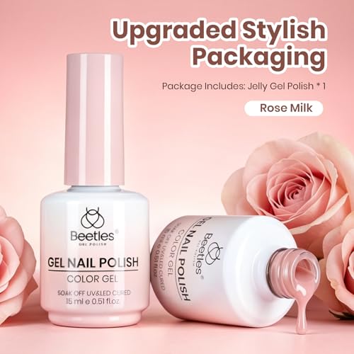 Image of Beetles Nude Gel Nail Polish - Rose Milk 15ML Nude Pink Gel Nail Polish Base Color Nail Concealer Sheer Translucent Nail Polish Soak Off UV French Nail Art Salon DIY at Home Manicure Gift for Women | Base Color Nail Concealer Sheer Translucent Nail Polish Soak Off UV French Nail Art Salon DIY at Home Manicure Gift for Women
