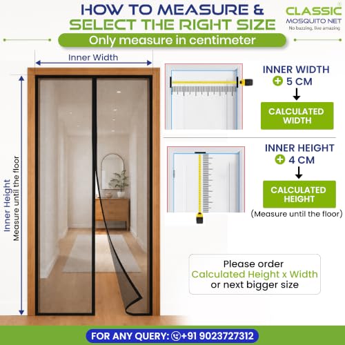 Image of Classic Mosquito Net for Doors with Magnet - Heavy-Duty Fiberglass Mesh | Strong Auto-Close Magnets | Full Frame Hook-&-Loop | DIY Installation for Wooden /UPVC /Marble Doors (195x80 cm, Black)