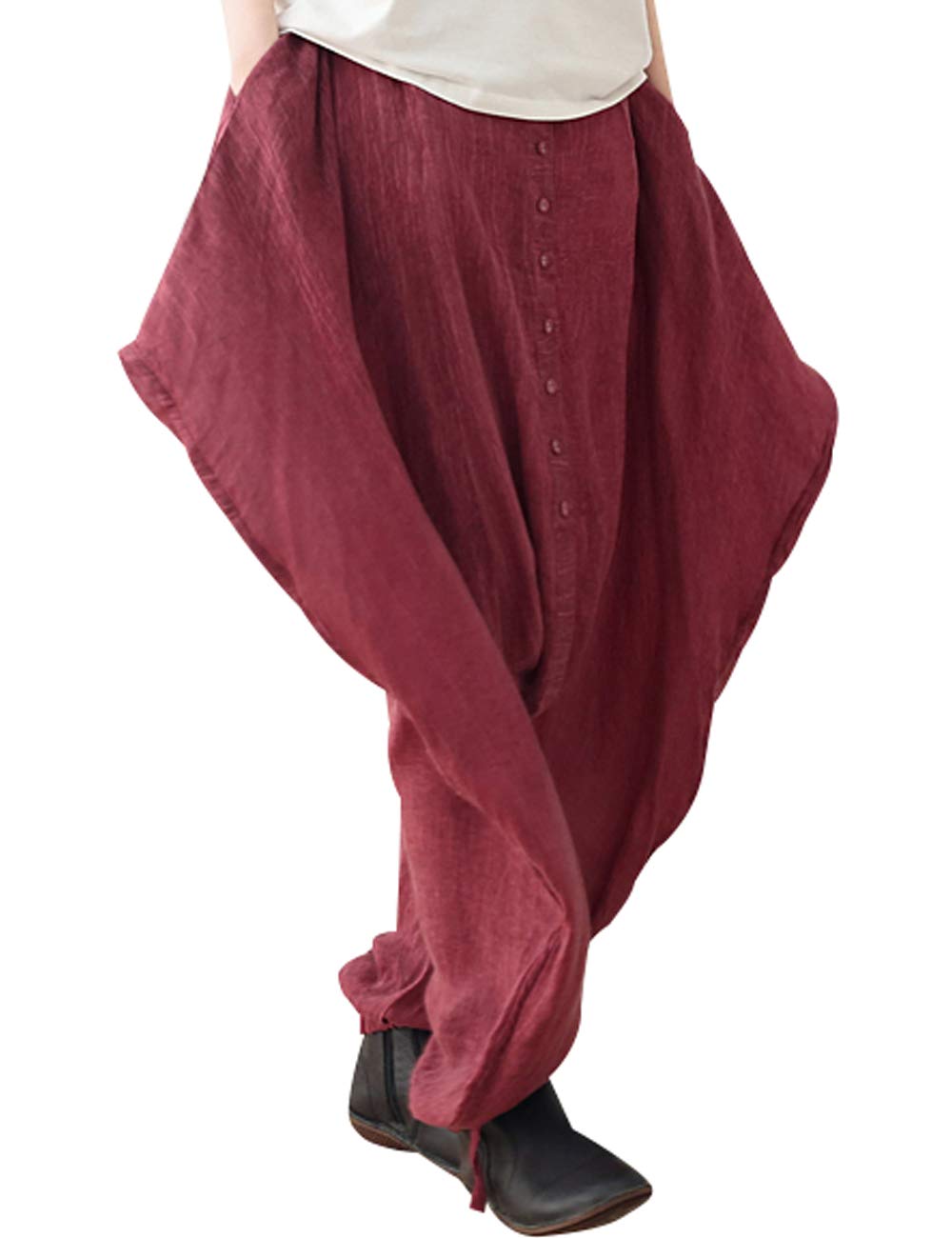 Mujer Verano Elástico Pantalon Ancho Lino Pantalones de harén